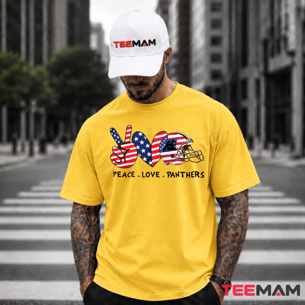 Carolina Panthers Patriotic Peace Love Helmet T-Shirt