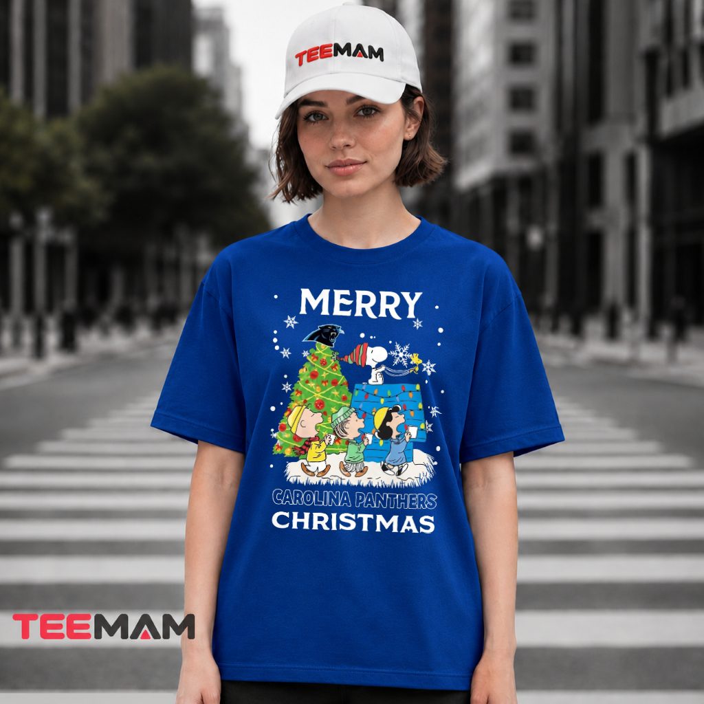 Carolina Panthers Snoopy Woodstock Doghouse Christmas T-Shirt