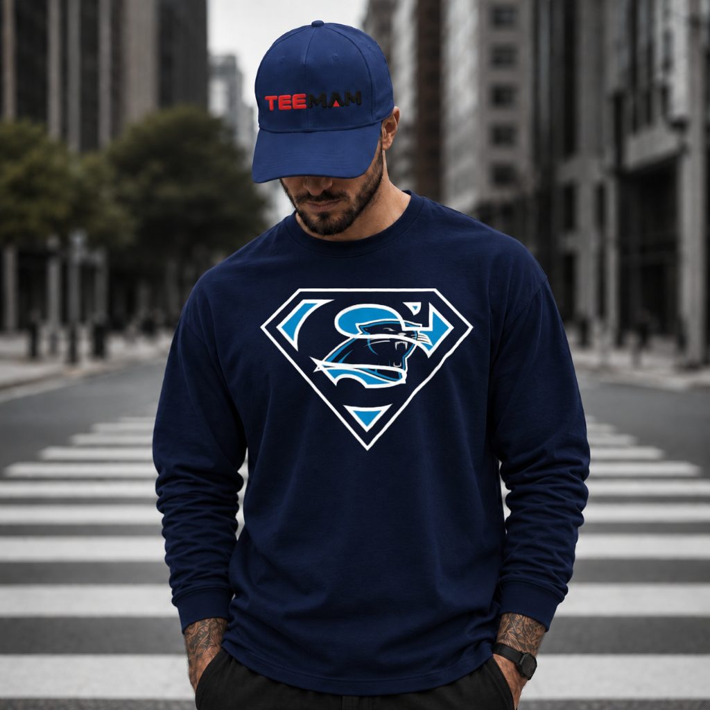 Carolina Panthers Superman Shield Logo Long Sleeve Carolina Panthers Superman Shield Logo Long Sleeve