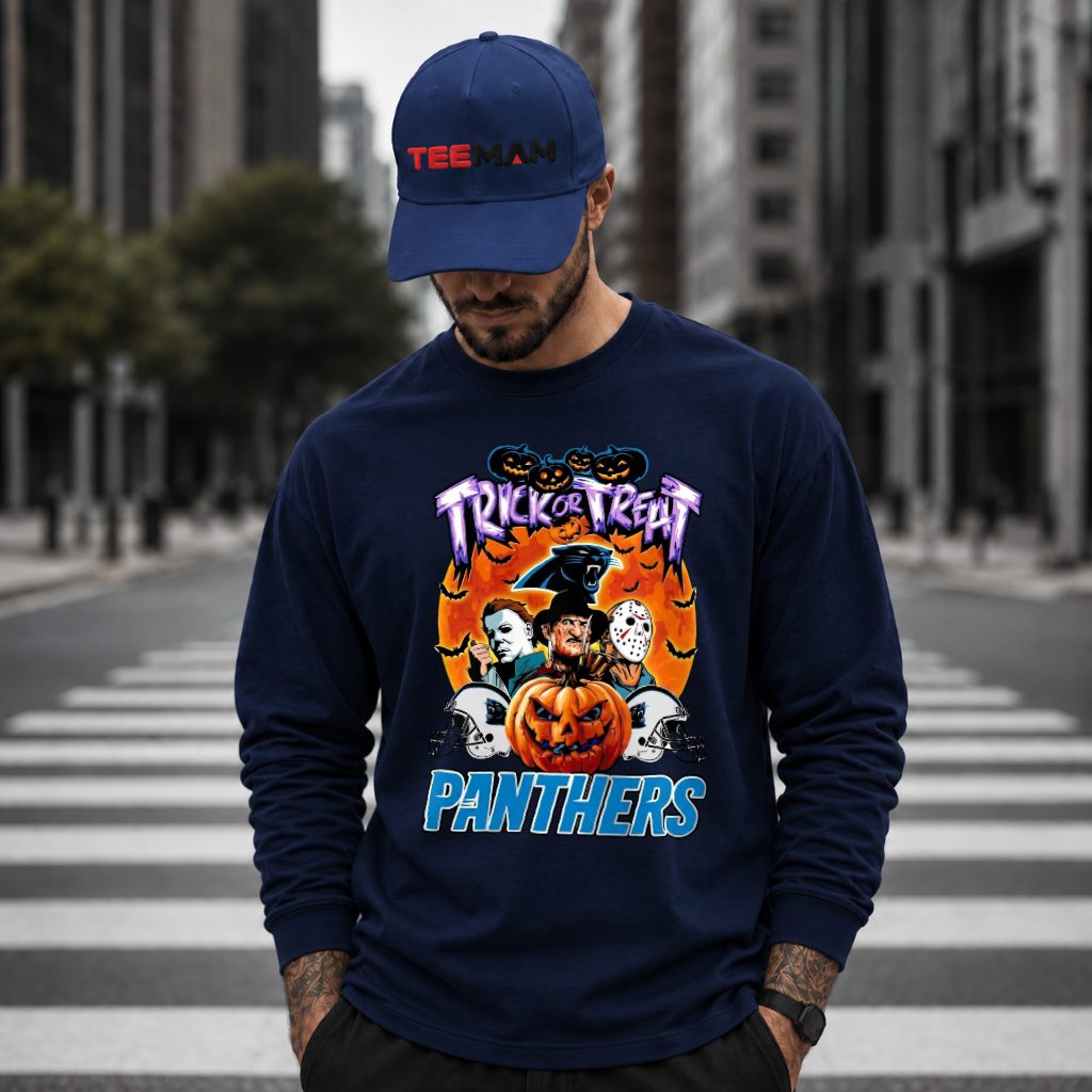 Carolina Panthers Trick Or Treat Horror Pumpkin Halloween Long Sleeve Carolina Panthers Trick Or Treat Horror Pumpkin Halloween Long Sleeve