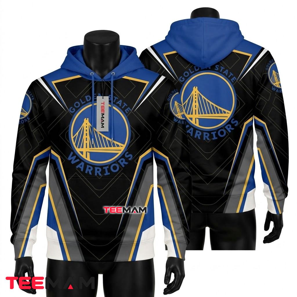 Golden State Warriors 3D Hoodie Blue Black Gold Geometric Logo