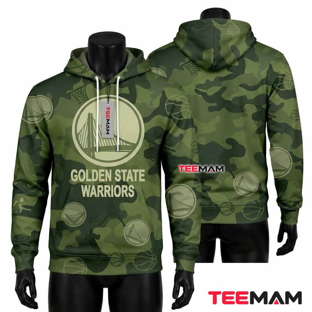 Golden State Warriors All Over Print 3D Hoodie Green Camouflage