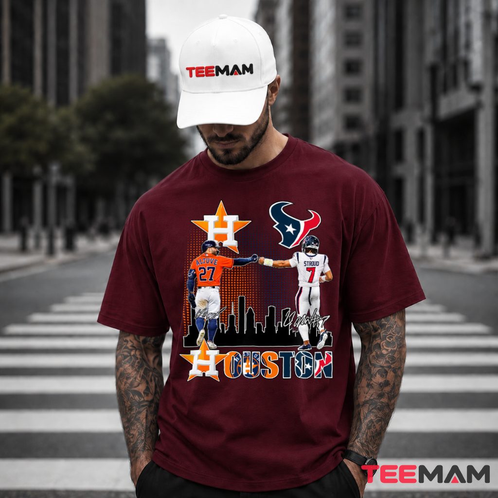 Houston Texans Astros Altuve Stroud Skyline Signatures T-Shirt
