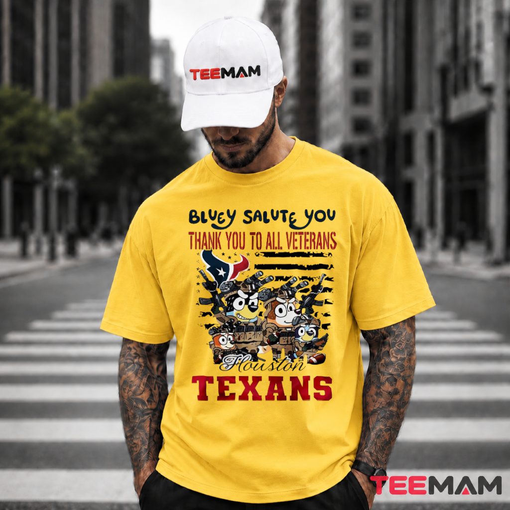 Houston Texans Bluey Salute Veterans American Flag T-Shirt