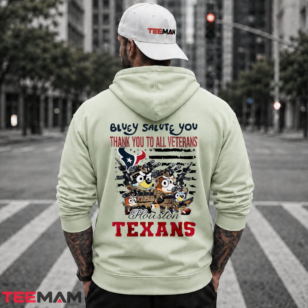 Houston Texans Bluey Salute Veterans American Flag Hoodie Houston Texans Bluey Salute Veterans American Flag Hoodie