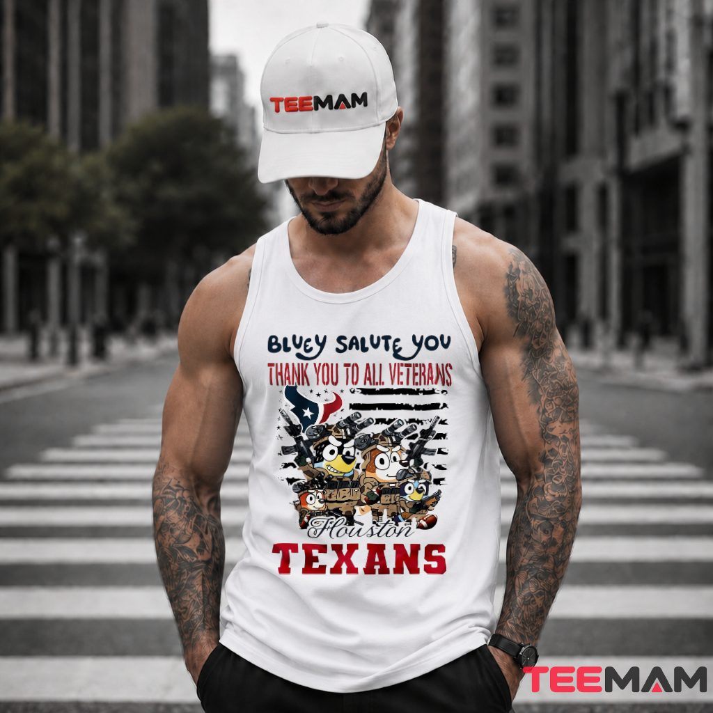 Houston Texans Bluey Salute Veterans American Flag Tank Top Houston Texans Bluey Salute Veterans American Flag Tank Top