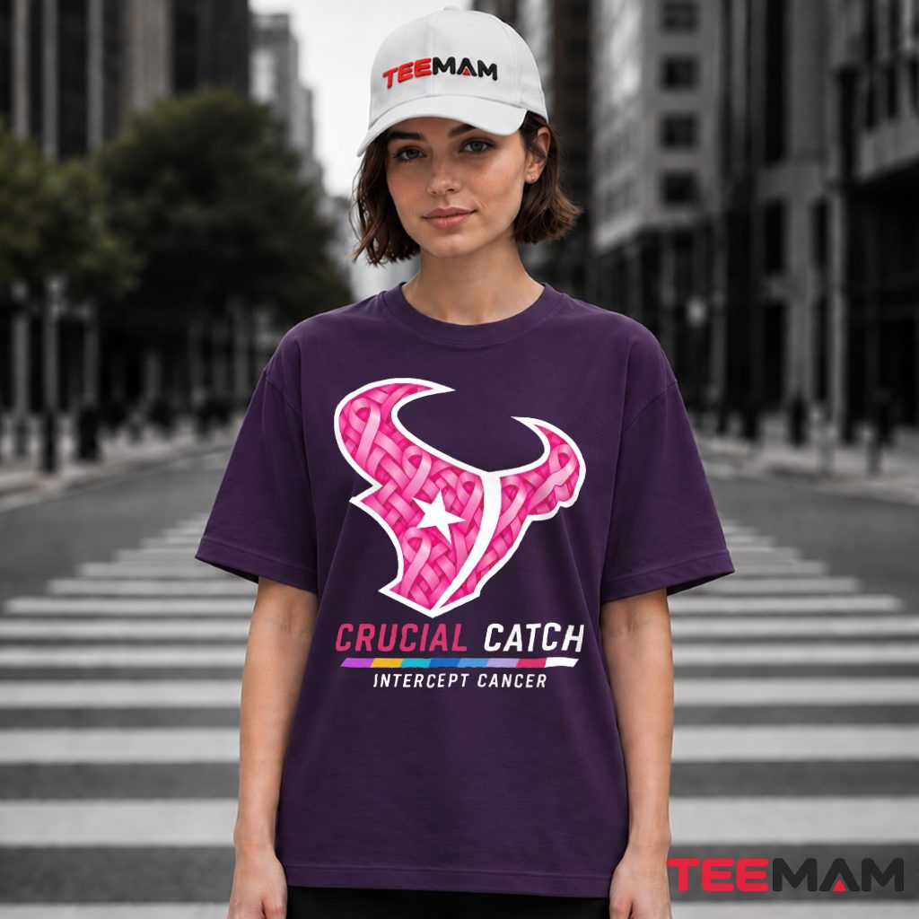 Houston Texans Crucial Catch Pink Bull Logo T-Shirt