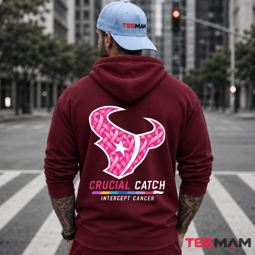 Houston Texans Crucial Catch Pink Bull Logo Hoodie Houston Texans Crucial Catch Pink Bull Logo Hoodie