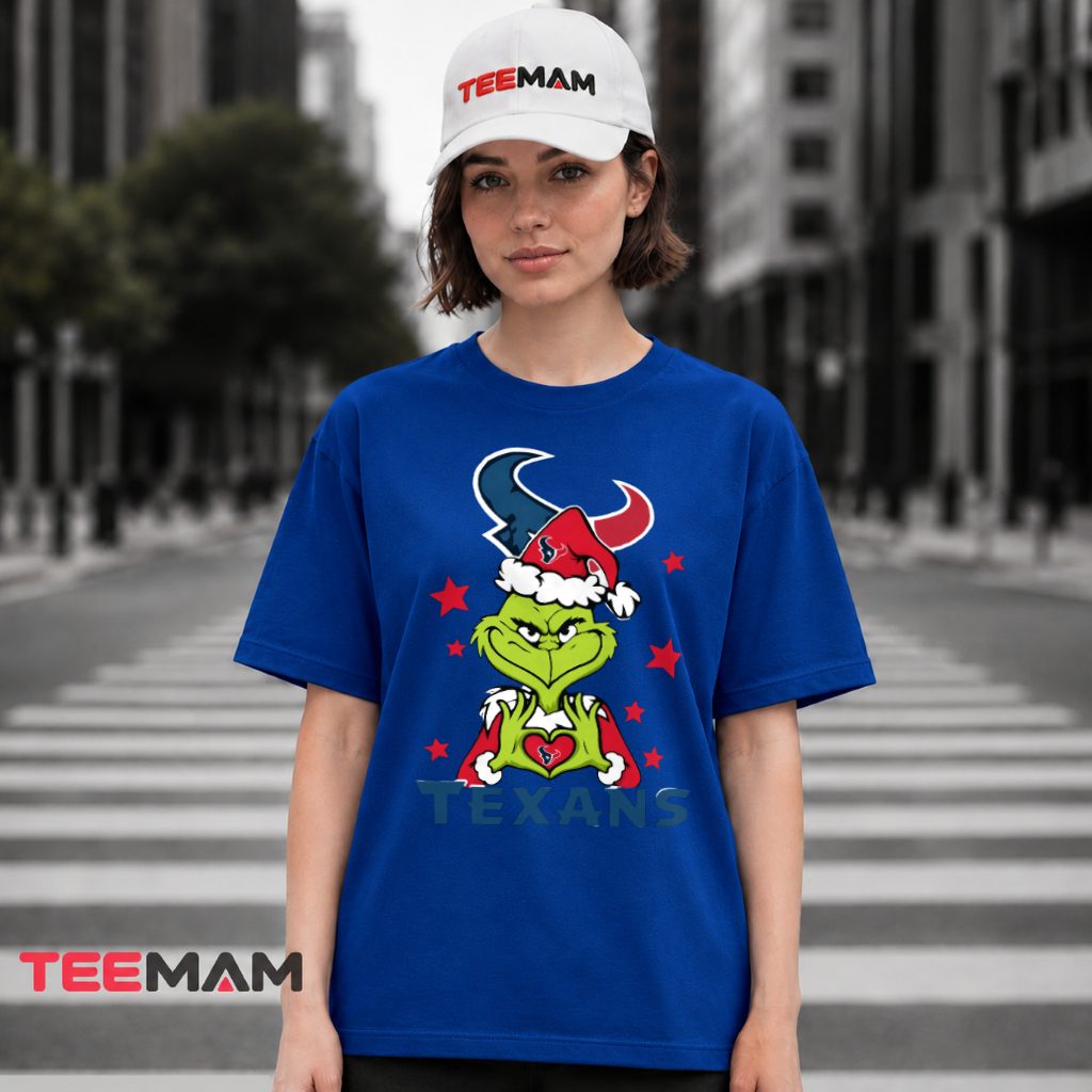 Houston Texans Grinch Santa Hat Christmas T-Shirt