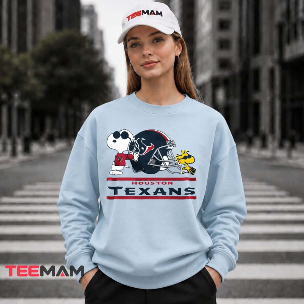 Houston Texans Snoopy Joe Cool Big Helmet Woodstock Long Sleeve Houston Texans Snoopy Joe Cool Big Helmet Woodstock Long Sleeve
