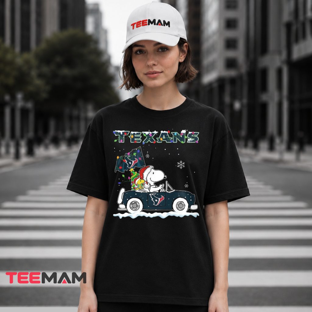 Houston Texans Snoopy Snowy Christmas Car Drive T-Shirt