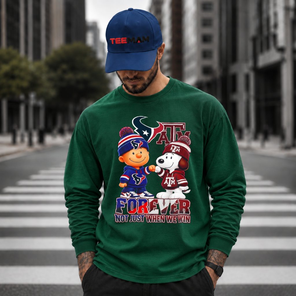 Houston Texans Texas A&M Aggies Snoopy Forever Long Sleeve Houston Texans Texas A&M Aggies Snoopy Forever Long Sleeve