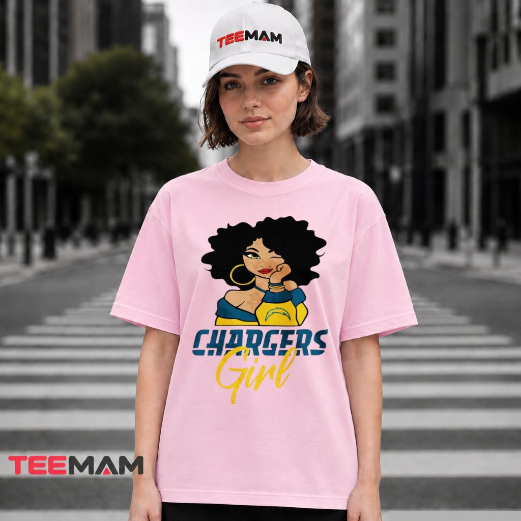 Los Angeles Chargers Girl Afro Hoop Earrings Football T-Shirt