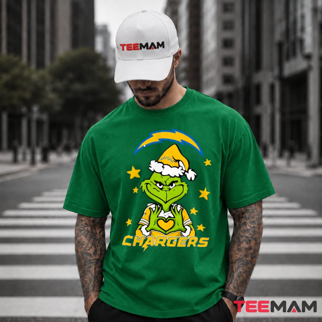 Los Angeles Chargers Grinch Christmas Santa Hat T-Shirt