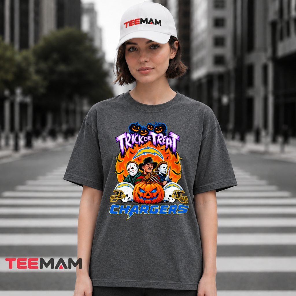 Los Angeles Chargers Halloween Horror Characters Pumpkin T-Shirt