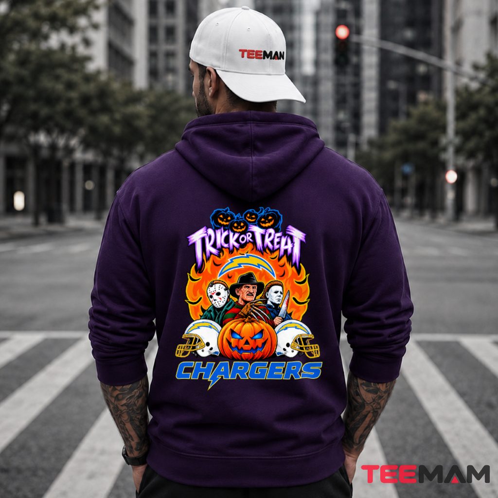 Los Angeles Chargers Halloween Horror Characters Pumpkin Hoodie Los Angeles Chargers Halloween Horror Characters Pumpkin Hoodie
