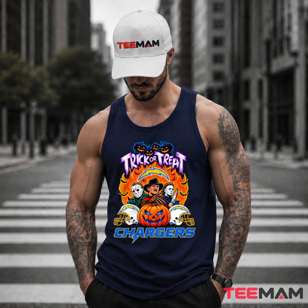 Los Angeles Chargers Halloween Horror Characters Pumpkin Tank Top Los Angeles Chargers Halloween Horror Characters Pumpkin Tank Top