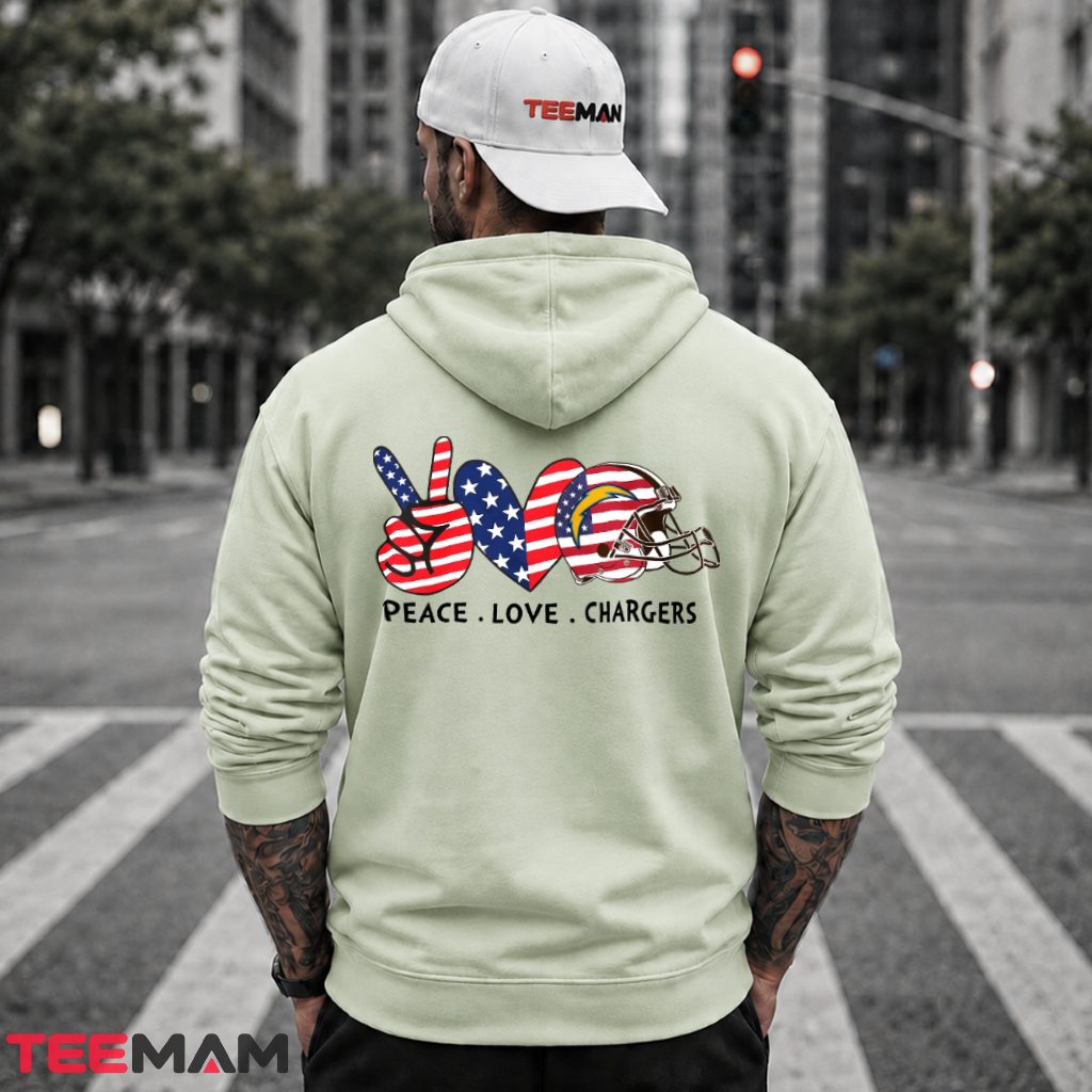 Los Angeles Chargers Peace Love American Flag Helmet Hoodie Los Angeles Chargers Peace Love American Flag Helmet Hoodie