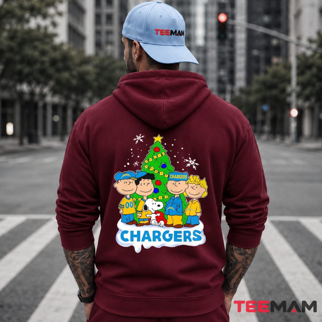Los Angeles Chargers Snoopy Peanuts Characters Christmas Tree Hoodie Los Angeles Chargers Snoopy Peanuts Characters Christmas Tree Hoodie