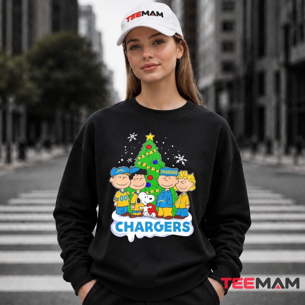 Los Angeles Chargers Snoopy Peanuts Characters Christmas Tree Long Sleeve Los Angeles Chargers Snoopy Peanuts Characters Christmas Tree Long Sleeve