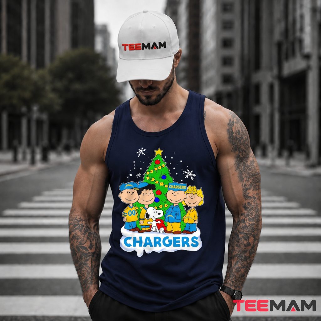 Los Angeles Chargers Snoopy Peanuts Characters Christmas Tree Tank Top Los Angeles Chargers Snoopy Peanuts Characters Christmas Tree Tank Top