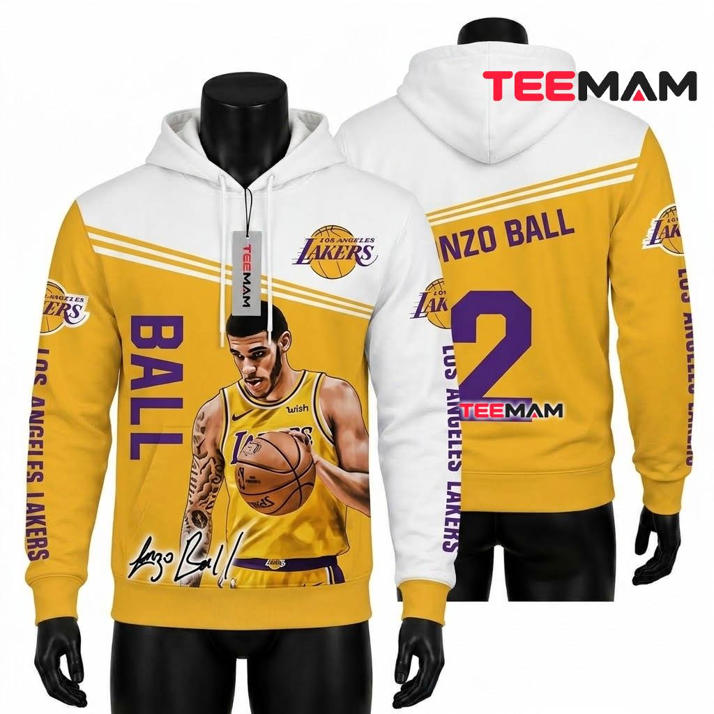 Los Angeles Lakers 3D Hoodie Number 2 Lonzo Ball