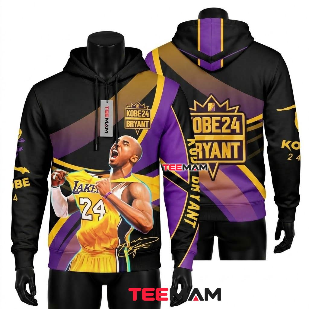Los Angeles Lakers 3D Hoodie Number 24 Kobe Bryant Crown