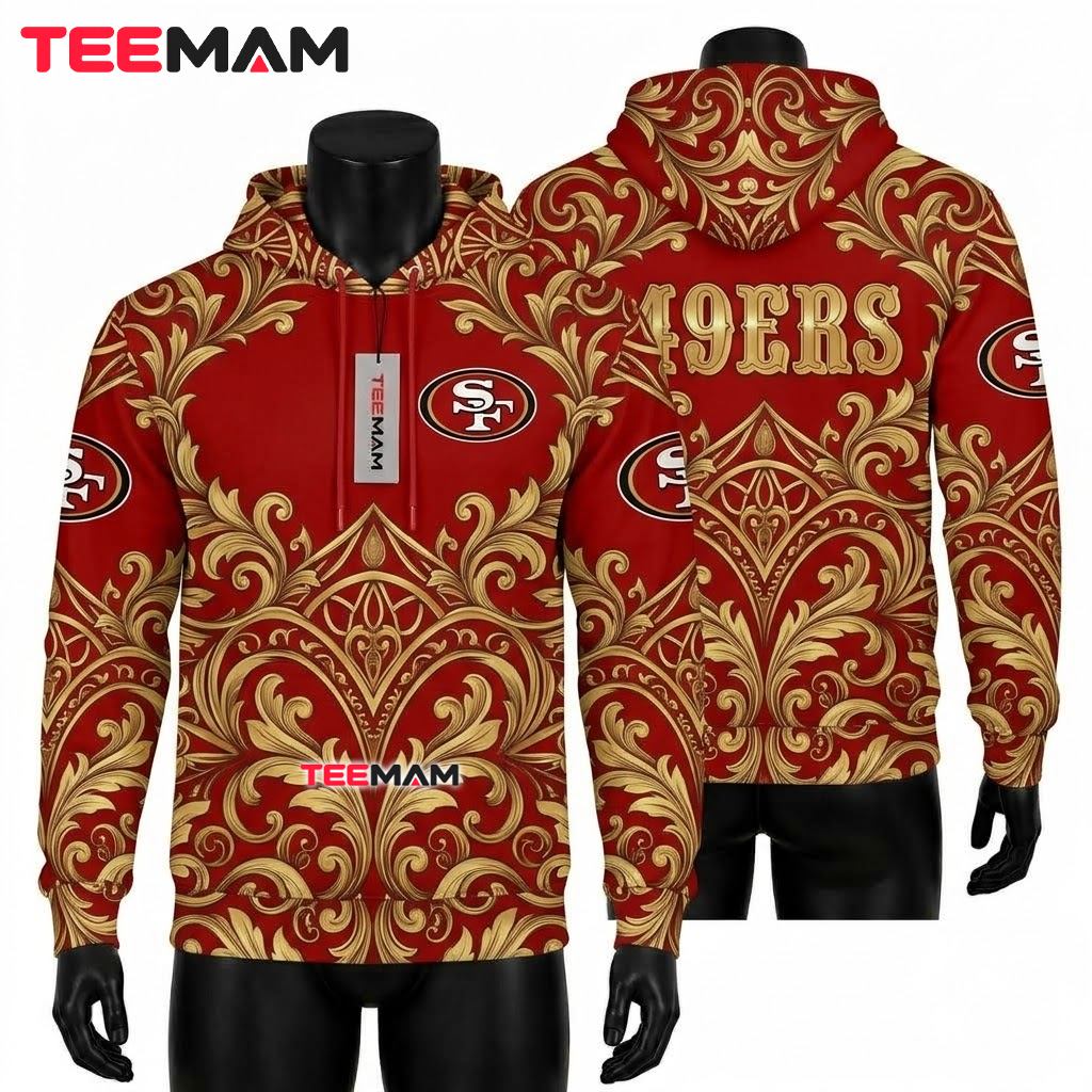 San Francisco 49ers 3D Hoodie Baroque Gold Scroll Ornament