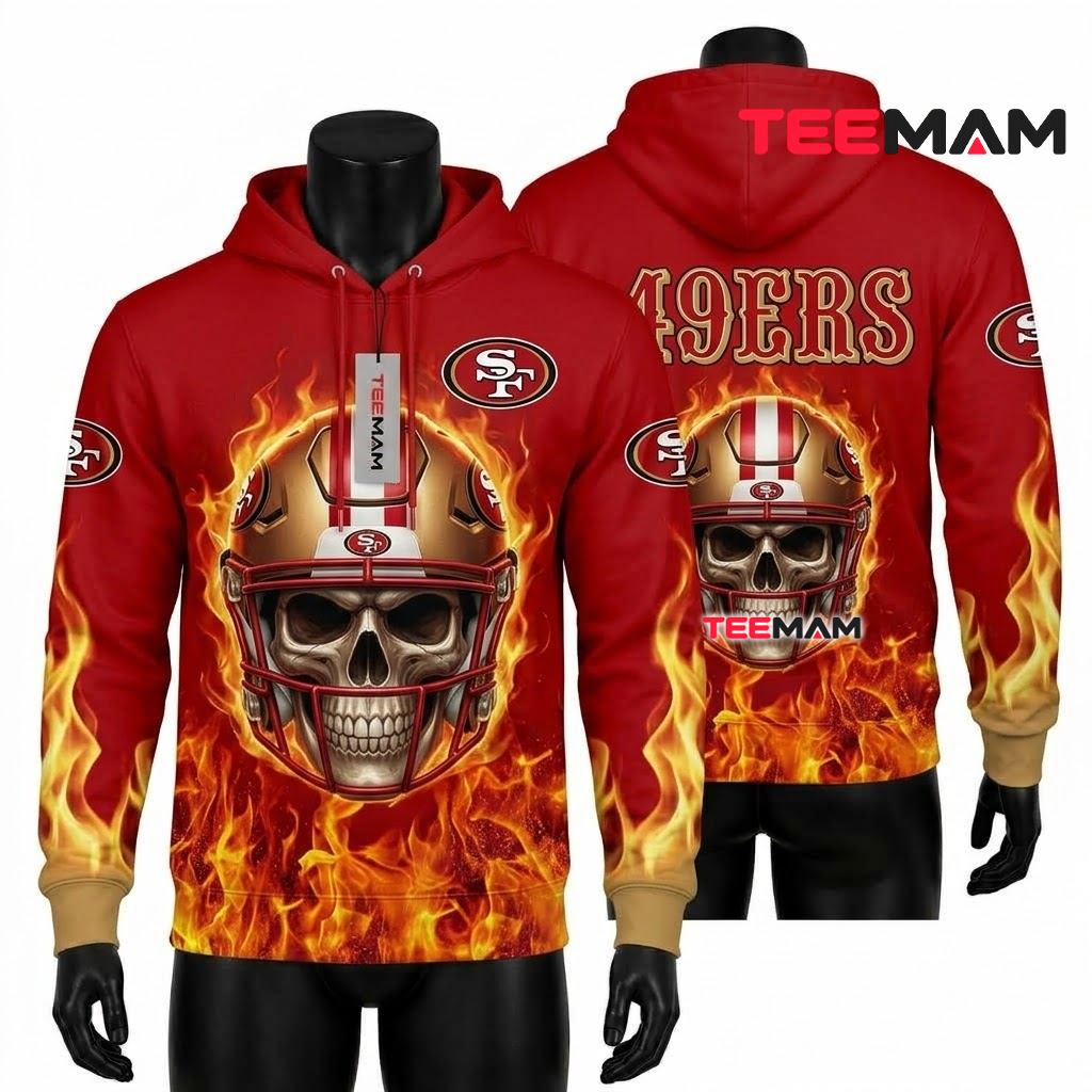 San Francisco 49ers 3D Hoodie Fire Flame Skull Football Helmet