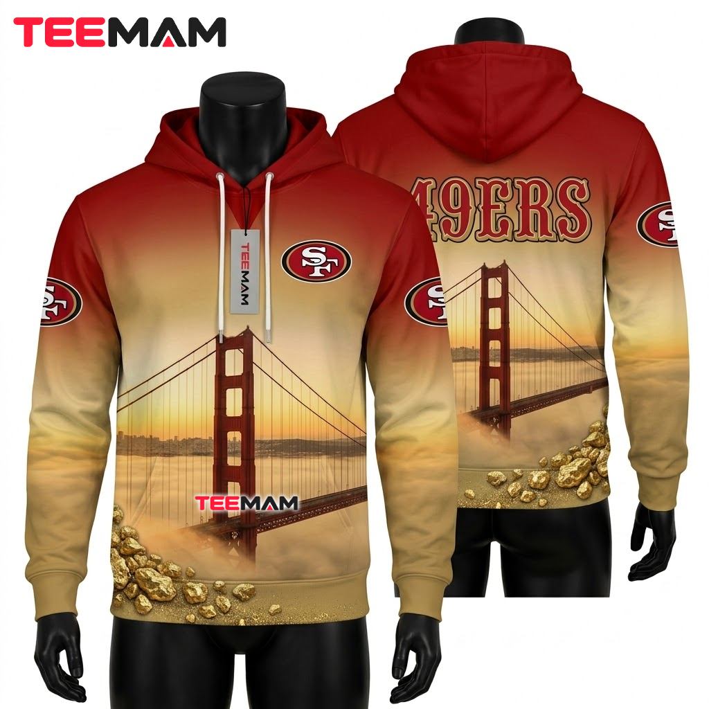 San Francisco 49ers 3D Hoodie Golden Gate Bridge Sunset Fog