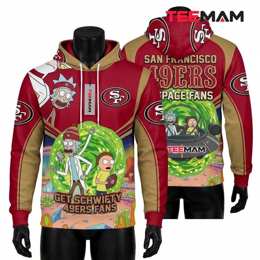 San Francisco 49ers 3D Hoodie Rick And Morty Get Schwifty Portal Red Gold