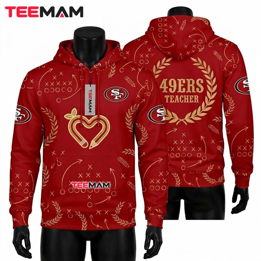 San Francisco 49ers 3D Hoodie Teacher Pencil Heart