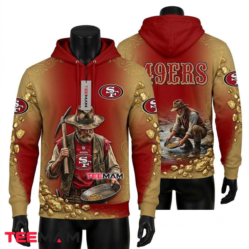San Francisco 49ers All Over Print 3D Hoodie Gold Rush Prospector Nuggets