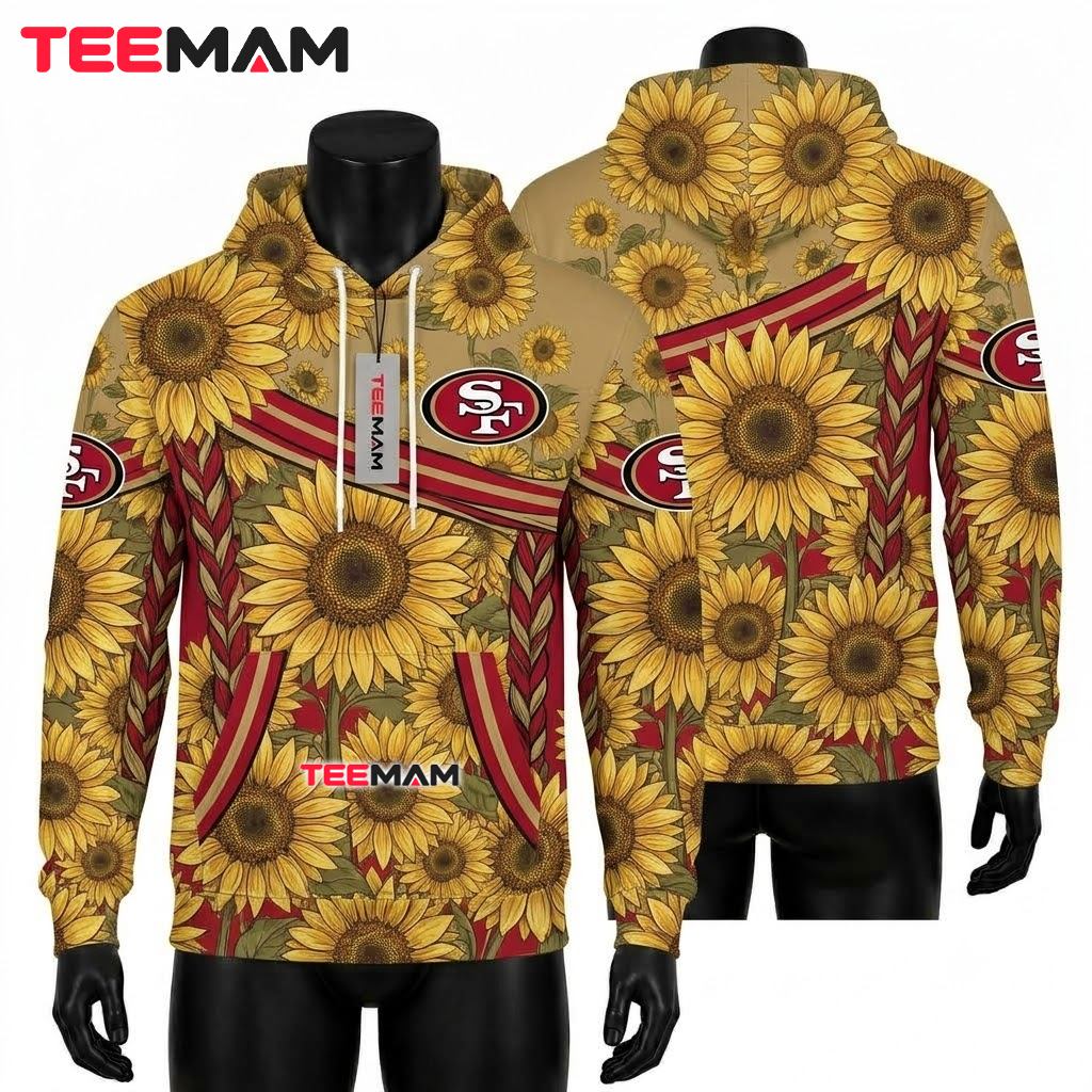 San Francisco 49ers All Over Print 3D Hoodie Sunflower Red Gold